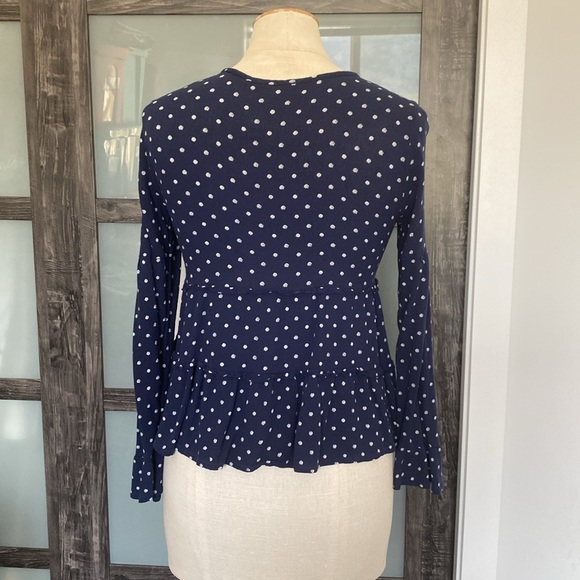 Lucky 🍀 Brand long sleeved blouse in baby doll style.Navy with white dots. XS - Picture 3 of 11